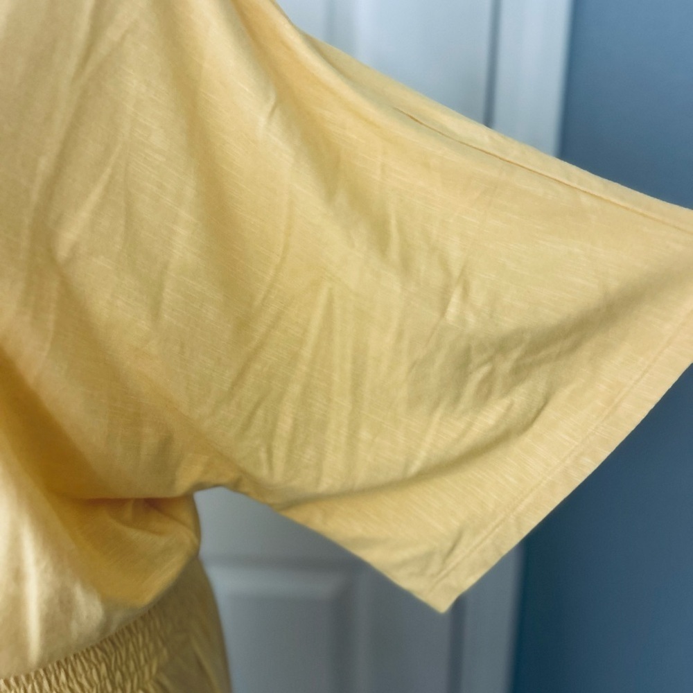 WHBM Size M Butter Yellow Slub Smocked Kimono Dress Beach Coastal Reaortwear - Picture 8 of 12